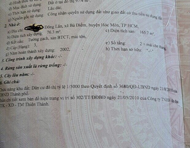 Bán nhà khu vực xã Bà Điểm, Hóc Môn