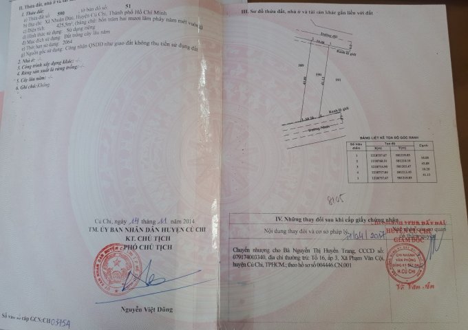 BÁN ĐẤT 2 MẶT TIỀN ĐƯỜNG BÙI THỊ ĐIỆT - NHUẬN ĐỨC - CỦ CHI, DT 10×41. LH: 0918112440