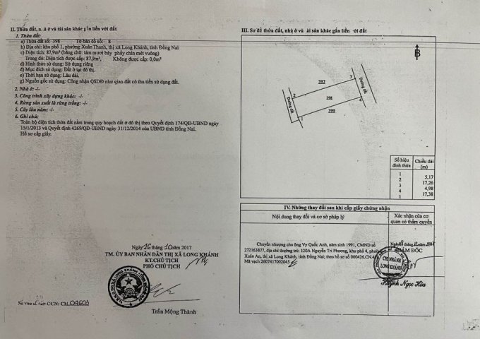 Bán nhà 87.9m2 Phường Xuân Thanh - TP Long Khánh - Đồng Nai