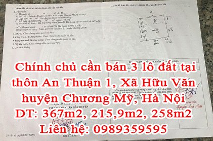 Chính chủ cần bán 3 lô đất tại thôn An Thuận 1, Xã Hữu Văn, huyện Chương Mỹ, Hà Nội