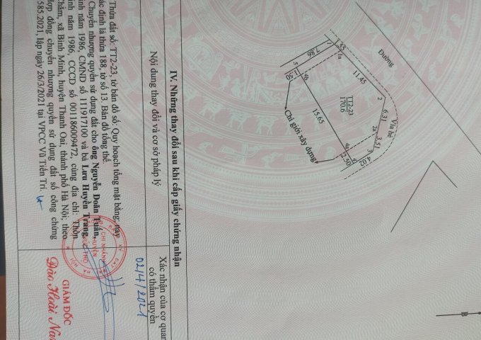 CHÍNH CHỦ BÁN LÔ GÓC TT2-23 KHU ĐẤT ĐẤU GIÁ ĐỒNG PHƯƠM, THỌ LỘC, PHÚC THỌ, HN