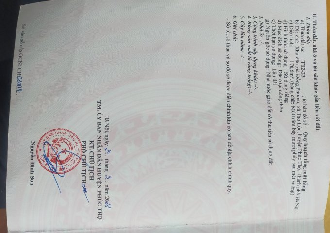 CHÍNH CHỦ BÁN LÔ GÓC TT2-23 KHU ĐẤT ĐẤU GIÁ ĐỒNG PHƯƠM, THỌ LỘC, PHÚC THỌ, HN