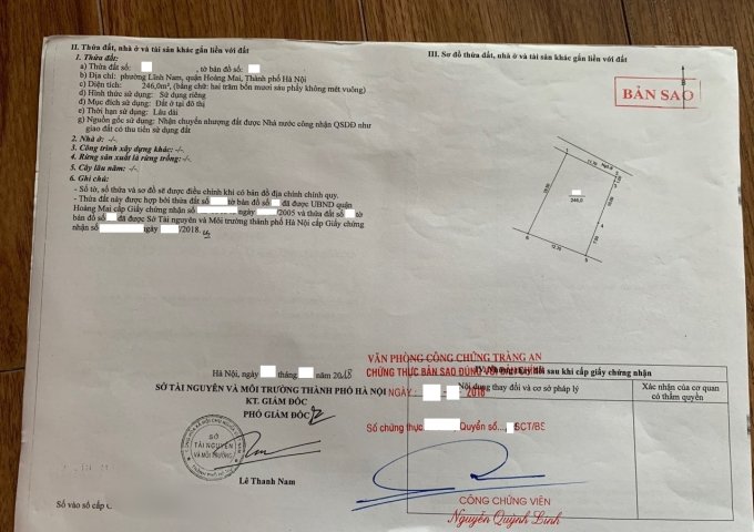 Chỉ 64 triệu/m2 đất sắp ra mặt phố Lĩnh Nam, 246m2, mặt tiền khủng 18.5m, 1 sổ vuông