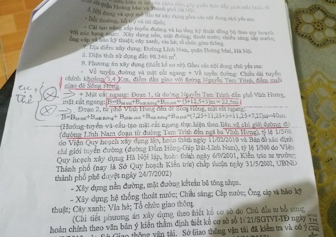 Chỉ 64 triệu/m2 đất sắp ra mặt phố Lĩnh Nam, 246m2, mặt tiền khủng 18.5m, 1 sổ vuông