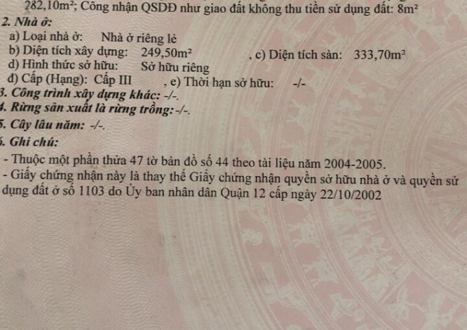 CHÍNH CHỦ BÁN GẤP NHÀ CẤP 4 GỒM 2 DÃY NHÀ TRỌ ĐƯỜNG THỚI AN, QUẬN 12. LHCC: 0982179955