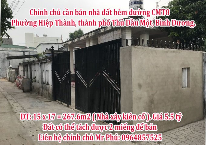 Chính chủ cần bán nhà đất hẻm đường CMT8, phường Hiệp Thành, thành phố Thủ Dầu Một, Bình Dương.
