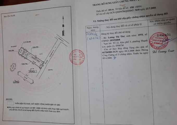 CHÍNH CHỦ CẦN BÁN NHÀ PHƯỜNG THẠNH LỘC ,QUẬN 12 ,TP HCM