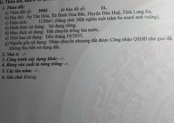Bán đất MT đường nhựa  xã Bình Hòa Bắc - Đức Huệ - Long An - ngang 20m dài hết đất.