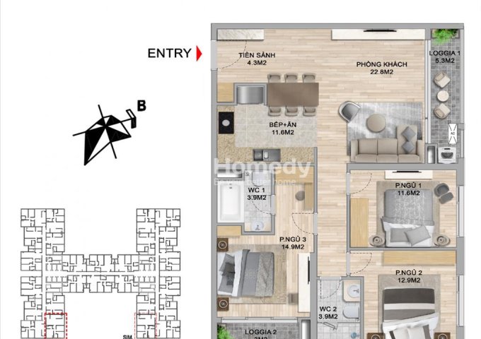 Cần bán Căn Góc Đẹp Nhất dự án The Zei Mỹ Đình 3 phòng ngủ + 2WC, diện tích hơn 104m2, tầng 28/42, view toàn Hà Nội