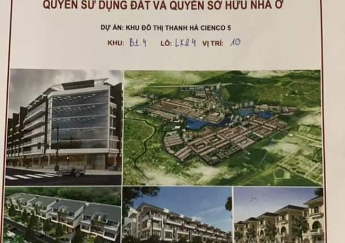 Tôi chính chủ cần tiền bán gấp giá rẻ hơn thị trường 200tr lô góc vườn hoa, 2 mặt thoáng tại Đô Thị Thanh Hà Cienco5 Hà Đông .