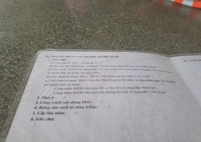 CẦN BÁN LẠI LÔ ĐẤT Ở ẤP GIÁP NƯỚC, XÃ PHƯỚC HẠNH, TP MỸ THO, TIỀN GIANG