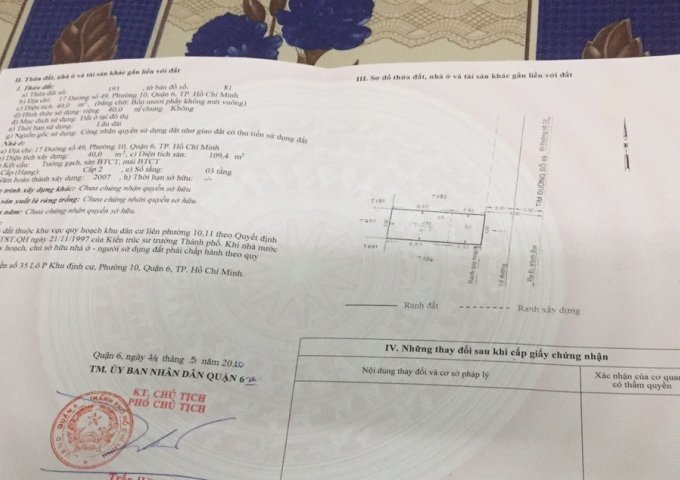 CẦN BÁN NHÀ PHỐ SHR - SỐ 17 ĐƯỜNG SỐ 49 Ở KDC BÌNH PHÚ, QUẬN 6. LHCC: 0901104177