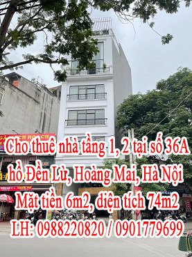 Cho thuê nhà tầng 1, 2 tại địa chỉ số 36A hồ Đền Lừ, Hoàng Mai, Hà Nội.