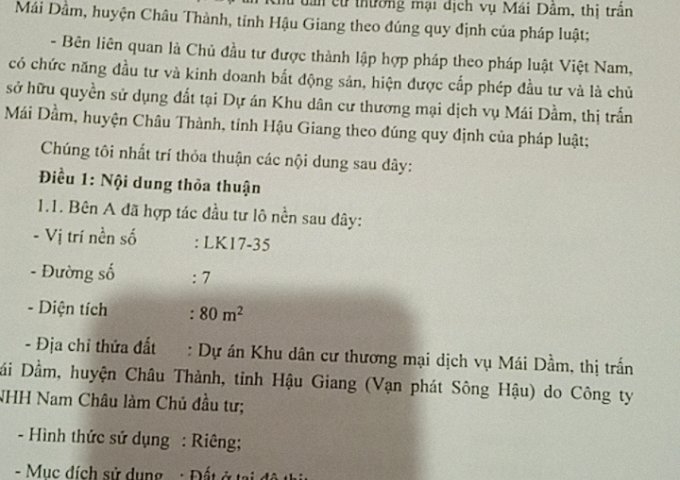 Chính Chủ bán đất Cần bán gấp nền dự án mái dầm, đã có sổ hồng, hướng đông nam, vị trí đẹp.