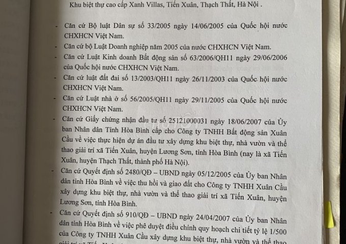 Cần bán Căn biệt thự đơn lập số A8-11 Khu biệt thự cao cấp Xanh Villa - Thạch Thất- Hà Nội.