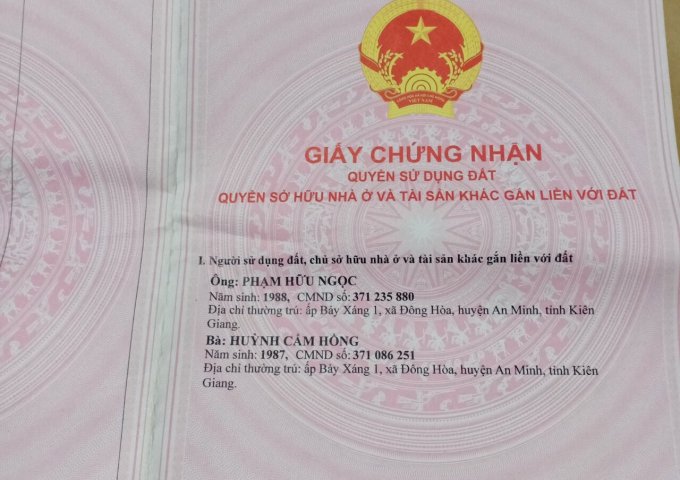 CC Bán 2 Lô Liền Kề Full Thổ Cư xã Định An, Huyện Gò Quao Kiên Giang