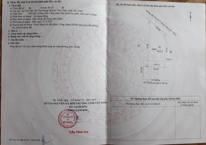 Cần Bán Đất 2 Mặt Tiền  Vị Trí Đẹp Tại Tân Châu – Tây Ninh