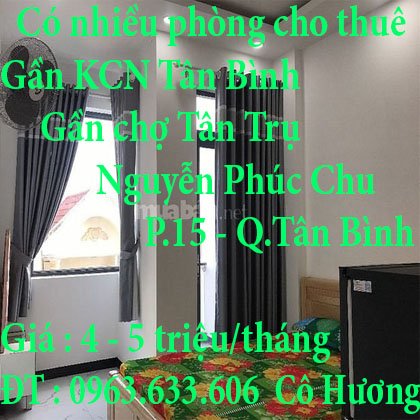 Có nhiều phòng cho thuê gần khu Công nghiệp Tân Bình,gần chợ Tân Trụ.