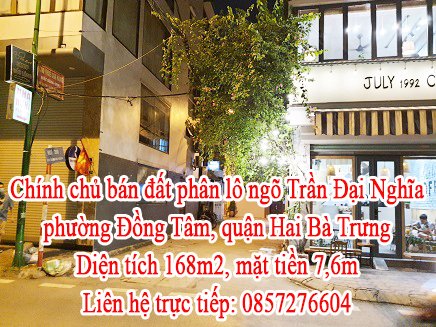 Chính chủ cần bán đất phân lô ngõ Trần Đại Nghĩa, phường Đồng Tâm, Hai Bà Trưng.