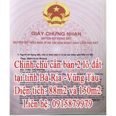 Chính chủ cần bán 2 lô đất tại tỉnh Bà Rịa - Vũng Tàu