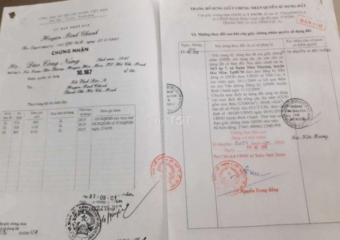 CHÍNH CHỦ CẦN BÁN LÔ ĐẤT TẠI VĨNH LỘC A- BÌNH CHÁNH