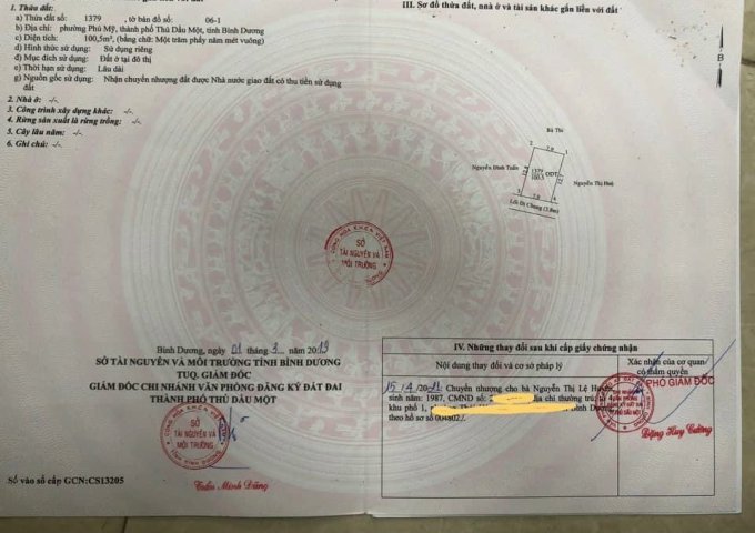 Chính Chủ Cần Bán Gấp Lô Đất Ngay Trung Tâm Thành Phố Thủ Dầu Một Bình Dương