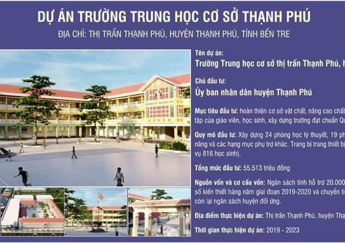 KẸT TIỀN CẦN BÁN GẤP ĐẤT NỀN MẶT TIỀN ĐỐI DIỆN CHỢ - KDC THẠNH PHÚ CENTER_BẾN TRE SINH LỜI NGAY TRƯỚC MẮT - LỢI NHUẬN TRONG TẦM TAY