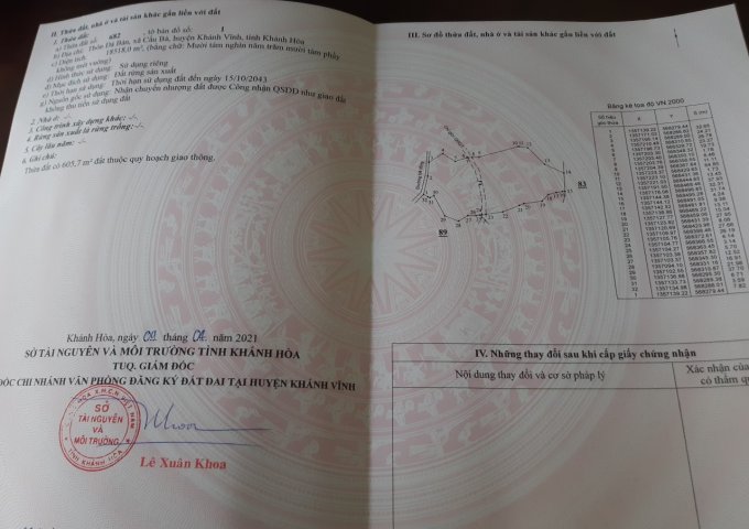 CHÍNH CHỦ CẦN BÁN ĐẤT Ở KHÁNH HÒA