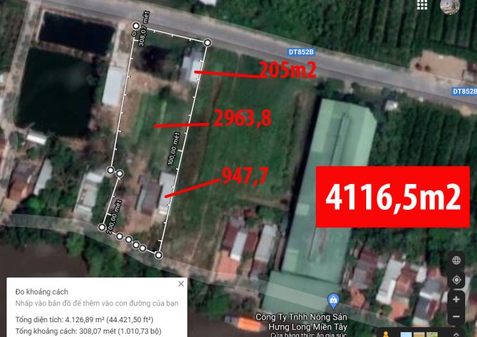 Bán gấp 2963,8m2 đất ĐT852B. 2,7 tỷ/1000m2