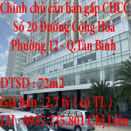 Chính chủ cần bán gấp Chung cư Quận Tân Bình, Tp Hồ Chí Minh