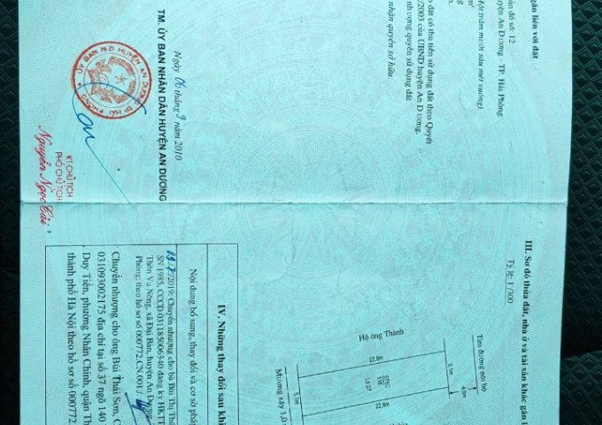 CHÍNH CHỦ CẦN BÁN LÔ ĐẤT TẠI BẮC SƠN-AN DƯƠNG-HẢI PHÒNG