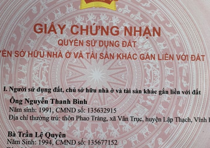 CHÍNH CHỦ BÁN ĐẤT TẠI TAM SƠN, SÔNG LÔ, VĨNH PHÚC.