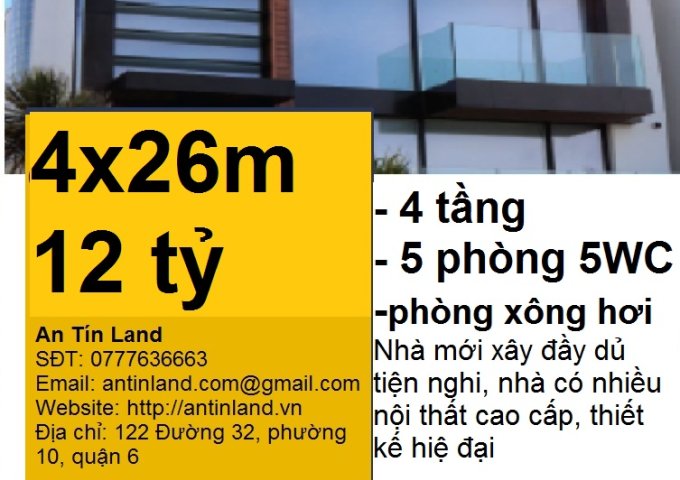 Bán gấp nhà mặt tiền đường số 58, quận 6, 4x26m, giá 12 tỷ. LH An Tín Land