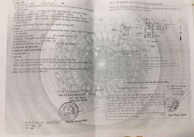 BÁN NHÀ HẺM ĐÔNG HƯNG THUẬN 29, P. ĐÔNG HƯNG THUẬN, Q.12