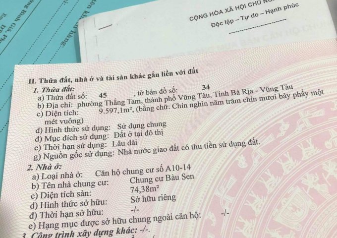 CẦN BÁN CĂN HỘ CHUNG CƯ A10 -14 PHƯỜNG THẮNG TAM – THÀNH PHỐ VŨNG TÀU – TỈNH BÀ RỊA VŨNG TÀU