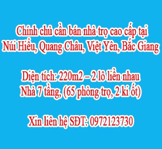 Chính chủ cần bán nhà trọ cao cấp tại Núi Hiểu, Quang Châu, Việt Yên, Bắc Giang.