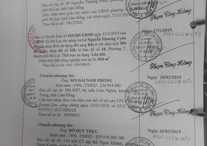 CẦN BÁN LÔ ĐẤT TẠI PHƯỜNG 7 – TP ĐÀ LẠT – TỈNH LÂM ĐỒNG. LIÊN HỆ: 0943089777