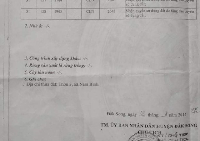 GẤP , GẤP GẤP , DO CHUYỂN CÔNG TÁC GIA ĐÌNH CẦN BÁN GẤP 3,2 HÉC ĐẤT RẪY CÓ SẴN NHÀ TẠI XÃ NAM BÌNH , HUYỆN ĐAK SONG, TỈNH ĐẮC NÔNG. LIÊN HỆ 0981101811