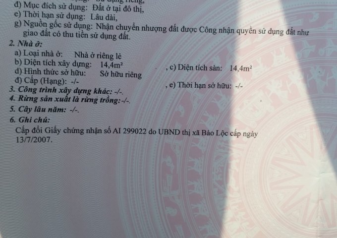 CHÍNH CHỦ CẦN BÁN LÔ ĐẤT FULL THỔ CƯ NGAY TRUNG TÂM TP BẢO LỘC – LÂM ĐỒNG. LIÊN HỆ: 0961659277