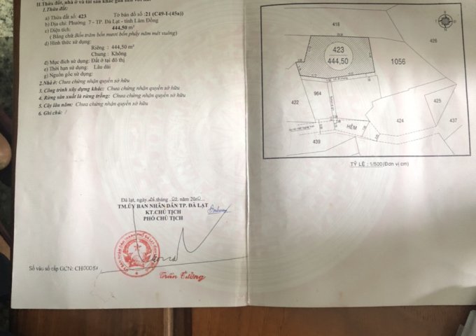 CẦN BÁN GẤP LÔ ĐẤT FULL THỔ CƯ – NGAY TRUNG TÂM TP ĐÀ LẠT. LIÊN HỆ: 0974184245