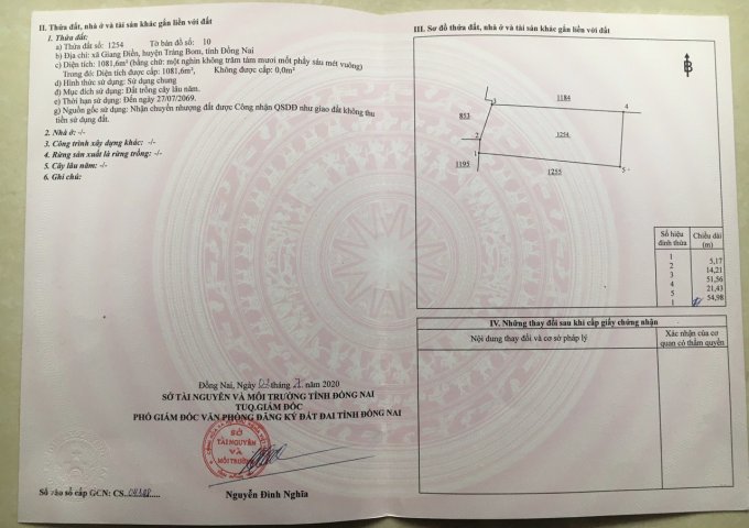 CẦN BÁN 5100M2 CHUẨN BỊ CẬP NHẬT FULL MÀU HỒNG (PHÙ HỢP PHÂN LÔ) - ẤP ĐỘC LẬP, GIANG ĐIỀN, TRẢNG BOM. LH: 0909995249