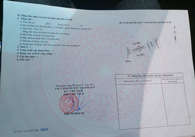 CHÍNH CHỦ CẦN BÁN LÔ ĐẤT VỊ TRÍ ĐẸP TẠI BĂNG 1 ĐƯỜNG TỈNH LỘ 316 KHU HÀ BIÊN XÃ VÕ MIẾU , HUYỆN THANH SƠN, PHÚ THỌ