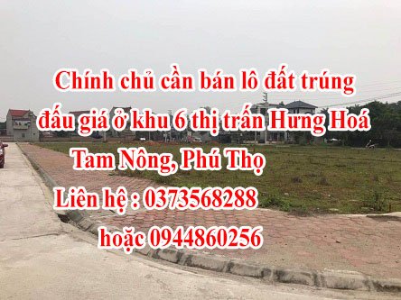 Chính chủ cần bán lô đất trúng đấu giá ở khu 6 thị trấn Hưng Hoá, Tam Nông, Phú Thọ
