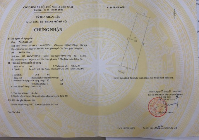 CHÍNH CHỦ CẦN BÁN NHÀ TRÊN PHỐ HÀO NAM, QUẬN ĐỐNG ĐA, HÀ NỘI