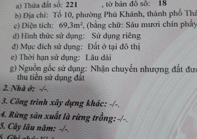 CHÍNH CHỦ CẦN BÁN NGÔI NHÀ 2,5 TẦNG, TỔ 10, PHƯỜNG PHÚ KHÁNH, TP THÁI BÌNH