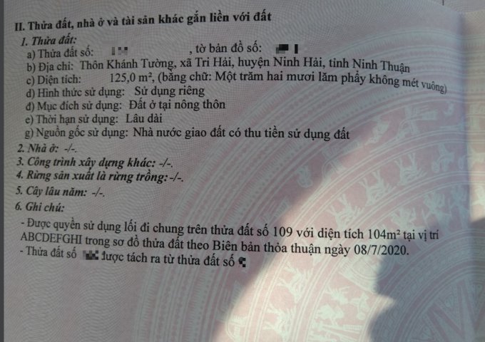 CHÍNH CHỦ BÁN 2 LÔ ĐẤT LIỀN KỀ TẠI THÔN KHÁNH TƯỜNG, XÃ TRI HẢI, HUYỆN NINH HẢI, TỈNH NINH THUẬN