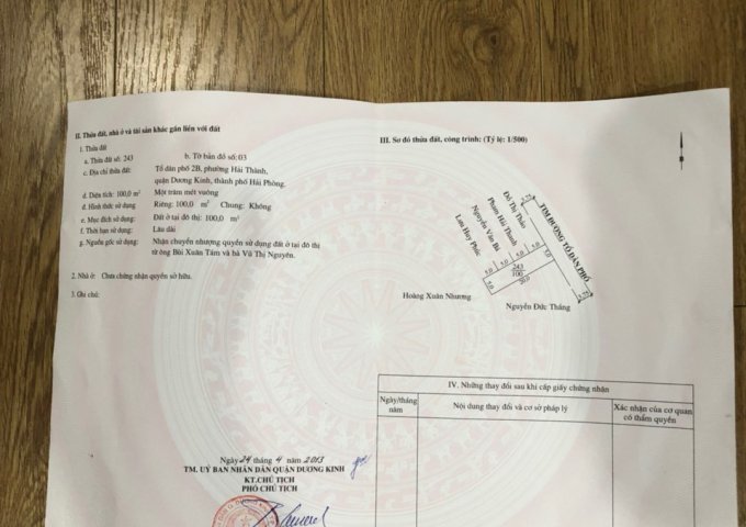 Bán đất 100m2 tổ 2 ,Phường Hải Thành, Dương Kinh – Hải Phòng 