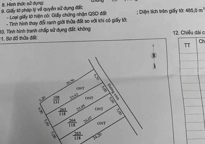 Thôn Ngọc Cục , Xã Huỳnh Thúc Kháng , Bình Giang , Hải Dương 485m2 đất full ONT