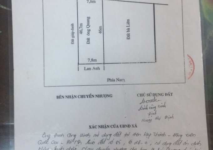 Chính chủ cần chuyển nhượng lô đất thổ cư Lập Thành- Đông Xuân- Quốc Oai- Hà Nội