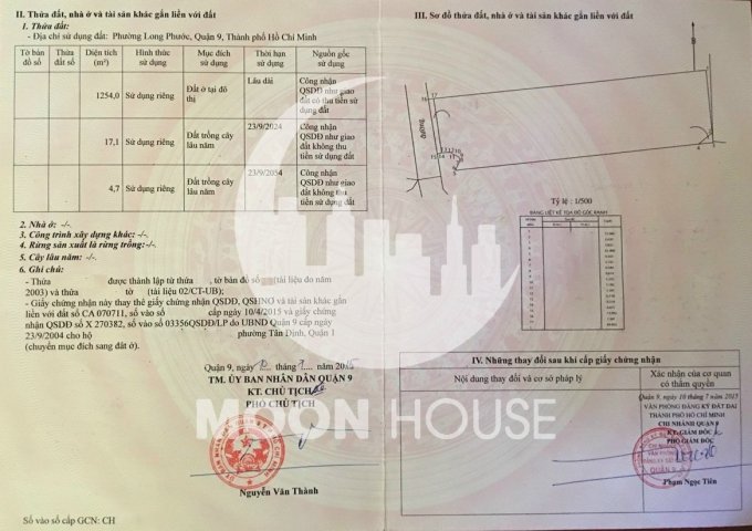 1275.8m2 đất ở hiện hữu phường Long phước LH 0907016378